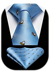 HISDERN Cravates Hommes Motif Animal Cravate Mariage Affaires Bleu Abeilles Originale Poche Carré Ensemble Élégant pour Fête