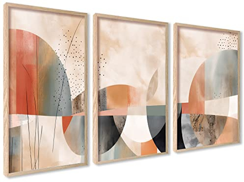 ag.art deco 3-pack Tavlor 50x70cm Oinramad Väggdekoration Modern Design | Boho Abstrakt, Massivt Trämaterial, för Vardagsrum och Sovrum, Skyddsglas, Enkel Väggmontering, Slitstark Ram, Vardagsrum