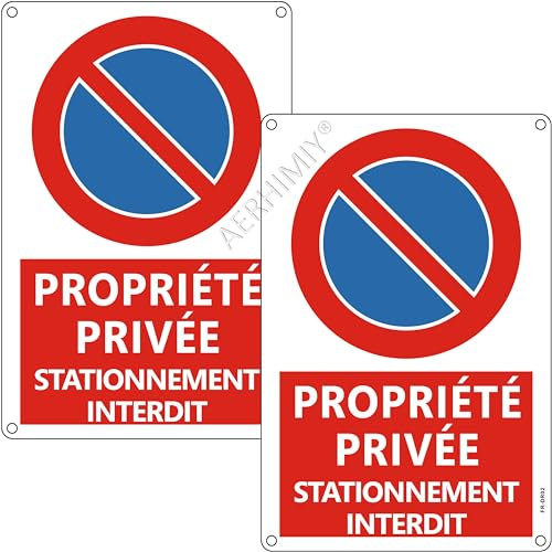 Panneau Stationnement Interdit Propriété Privée Aluminium Réfléchissant 20×30 cm, 2 Pièces Pancarte Propriété Privée Défense de Stationner Metal, Résistant aux UV, Imperméable, Avec Trous Percés
