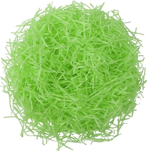 DERAYEE 100g Ostergras,Raffia Hamper Shreds, Geschreddertes Seidenpapier,füllmaterial Geschenk für DIY Party Hamper Füllung,Geschenkverpackung,Osternest deko(Grün)