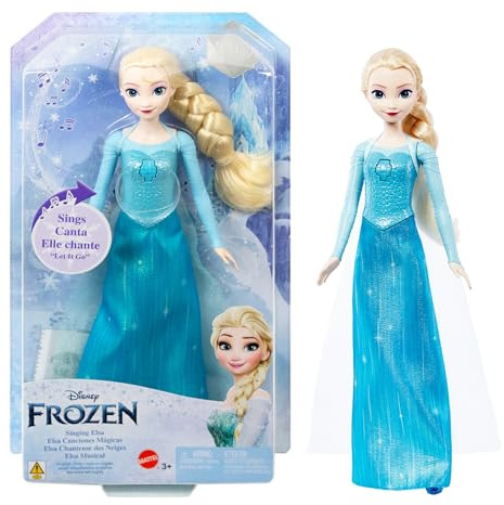 Mattel Juguetes de Disney Frozen Elsa cantarina, muñeca de moda, canta “Let It Go” en 4 idiomas: Inglés, Francés, Portugués, Español; inspirada en la película “Frozen” de Disney, JDX48