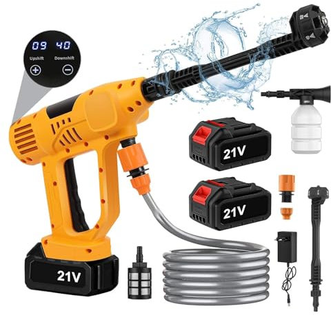 Oamger Nettoyeur Haute Pression, 65 bar, 10 Vitesses Réglables, Pistolet Haute Pression avec 2 Batteries, Écran Tactile, 6-en-1 Multi-Usage Buse, pour Voitures, Maison, Jardin