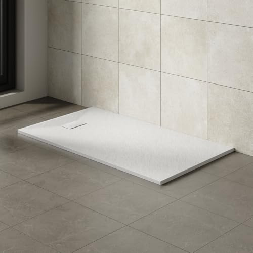 Aquariss SMC Rectangular 1500 x 900 mm Anti Slip Shower Base Tray White | Slate Effect Shower Tray, Slimline, Bathroom Wet Room Shower Cubicle Base, for Walk In Shower Door, Durable