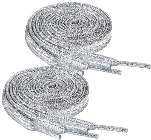 Ouligay Lot de 2 paires de lacets à paillettes argentées pour baskets, baskets, 120 cm de large, 120 cm, pour enfants et adultes