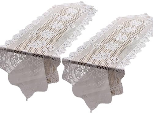 Fcnjsao 2 tapetes de mesa de encaje blanco con ganchillo hechos a mano para decoración de mesa de café y mesa auxiliar