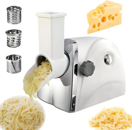 Rallador eléctrico de queso con 3 cuchillas de acero inoxidable, triturador giratorio eficiente para queso y verduras, uso comercial y doméstico