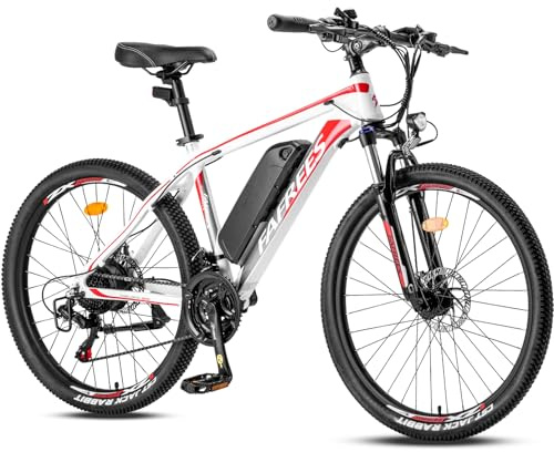 Fafrees 26 Electric Mountain Bike Removable Battery 36V13.5Ah Electric Bike for Adults Men and Women, 21 Speeds, Range up 100km, with LCD Display, Dual Disc Brakes, Front Fork Suspension, White