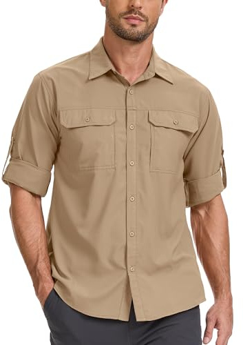 Jogwits Camicia Safari da Uomo con Protezione UV UPF50+, Manica Lunga, Funzionale, abbottonata, ad Asciugatura Rapida