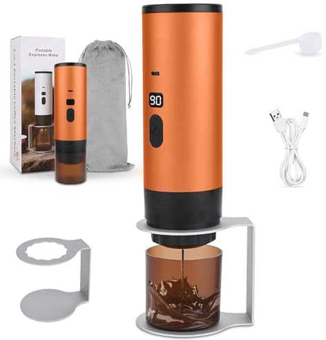 3 in 1 Caffettiera Portatile, Macchina da Caffè Espresso Capsules, Senza Fili & Auto-Riscaldante, 15 Bar, 90 ml, Può preparare 50 tazze di caffè, per Viaggi Campeggio Auto Ufficio (Arancione energico)