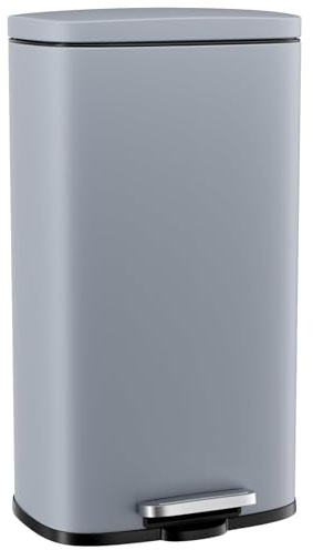 Clevich 30L Steel Kitchen Bin, Stainless Steel Pedal Bin with Soft-Close Lid, Foot Pedal, Removable Plastic Inner Bucket, for Kitchen, Bathroom, Office (grey, 30L)