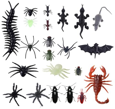 OIXYEY 44 Pezzi Insetti Realistici In Plastica Scarafaggi Scorpioni Ratti Ragni Gechi Millepiedi Mosche Pipistrelli Per Halloween Decorazioni Spaventose Forniture, Giocattoli Di Halloween