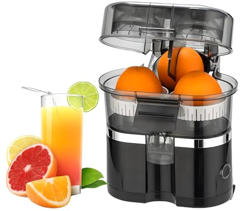 Exprimidor de Cítricos Eléctricos de Doble Cabeza, Exprimidor de Cítricos Eléctricos con Cable de Alimentación y Cepillo de Limpieza Cortador Incorporado 1 Botón Máquina Automática de Exprimido Black