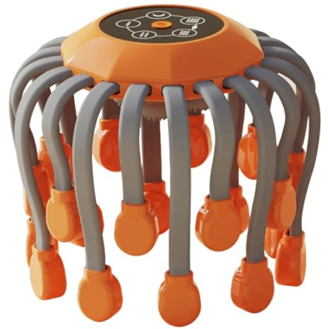 Milageto Masseur de tête électrique pour une relaxation profonde et Utilisation facile. Accessoires doux à 360°. Pinces de pieuvre, Orange