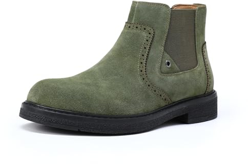 YFFUSHI Bottines Chelsea Homme en Suédé Boots Brogue pour Bureau Loisirs | Daim, Enfilage Facile, Élastiques Latéraux, Ornements Brogue, Caoutchouc, Confortable, Style Rétro, pour Bureau Loisirs