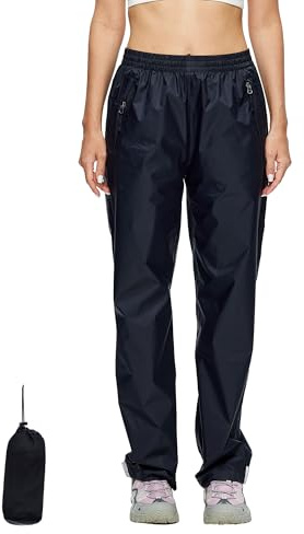 DERW Women's Waterproof Trousers Lightweight Rain Overtrousers Mesh Lined Windproof Rain Pants for Outdoor Fishing Hiking Black