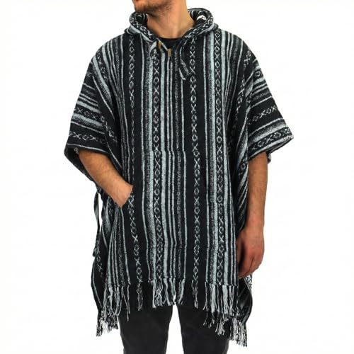 LOUDelephant Poncho con capucha 100% algodón Gheri tejido estilo mexicano, unisex, talla única, talla �nica