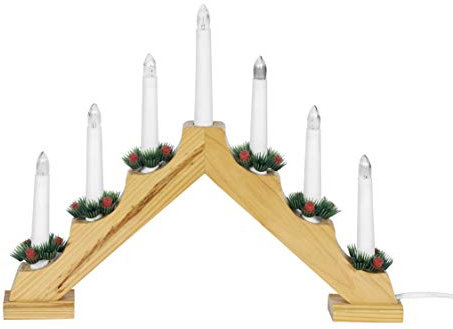 hellum Schwibbogen Weihnachten, 39,5x30cm, Lichterbogen Weihnachten mit Strom und Schalter, Schwibbogen mit 7 Filament Kerzen (+2 Ersatz), Fensterbeleuchtung für Innen, 660586