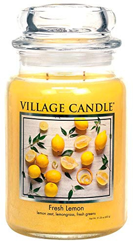 Village Candle Fresh Lemon Large Apothecary Jar, Scented Candle, Yellow, 21.25 oz.