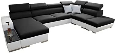 All4All Ecksofa mit Schlaffunktion Picanto 358 cm x 227 cm - Wohnlandschaft U-Form - Sofa mit Bettkasten - XXL Sofa - Groß - Gewebe mit Kunstleder - Linke Seite - Schwarz/Weiß - Modern 26