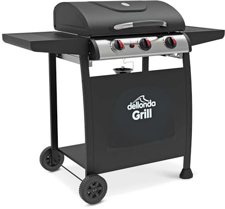 Dellonda 3 Burner Gas BBQ Grill with Piezo Ignition, Built-In Thermometer, Black/Stainless Steel - DG14