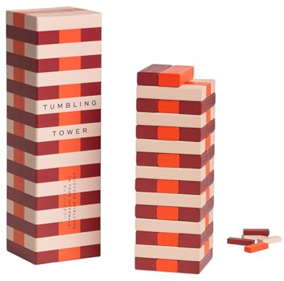 Printworks Play – Tumbling Tower, Stylish Wooden Block Stacking Game for Adults in Decorative Display-Ready Design