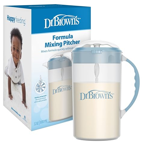 Dr. Brown's Baby Formula Mixerkanna med justerbart lock, låsbart lock, droppfri pip, 946 ml, BPA-fri, blå