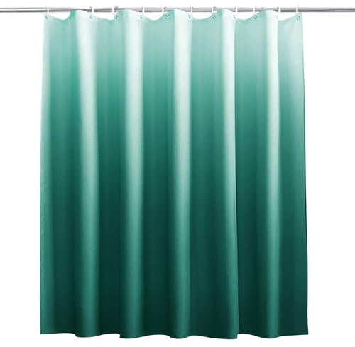 Trimming Shop Gradient Shower Curtain - Light Green & White, 180x200cm | Mould Proof and Mildew Resistant Washable Polyester Fabric Modern Bath Curtains with 12 Hooks