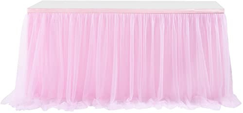 Highdi Tüll Tischrock, Selbermachen Candy Lang Tisch Tischdecke Kuchen Tischdekorationen für Party, Hochzeit, Taufe, Bankett oder Empfangstischdekoration (4FT,Rosa)