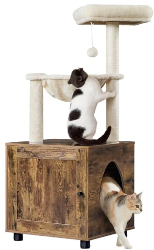 Yaheetech Albero Tiragraffi per Gatti con Lettiera Mobili con Posatoio Cestino Tiragraffi Corda in Sisal 53× 48 ×125 cm Rustico Marrone