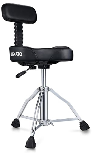 LEKATO Drum Throne with Backrest, Height Adjustable Hydraulic Drum Chair Heavy Duty Drum Seat with Back Rest, Motorcycle Style Drum Stool for Drummer Adults