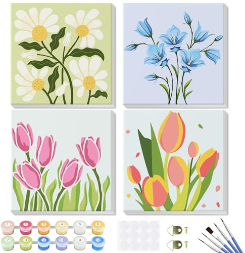GHHKUD Kit de pintura por números, para adultos y principiantes, paquete de 4 piezas, kit para pintar en lienzo con números, pintura acrílica con números con marco de madera, artesanía para decoración