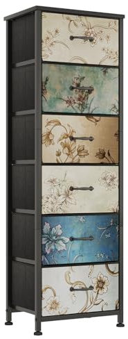 MUTUN Kommode für das Schlafzimmer, hoher Stauraumturm mit 6 Stoffschubladen, Metallrahmen, breite Aufbewahrungskommode für das Wohnzimmer