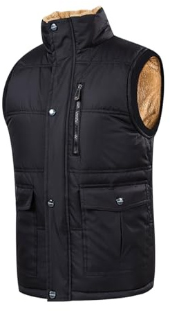 Gilet Uomo Invernale Giubbotto smanicato Uomo Invernale Gilet Imbottito da Lavoro Uomo Giubbino Smanicato Gilet Trapuntato Pile Uomo Imbottiti Giacca senza Maniche Giacchetto smanicato Uomo Nero 3XL