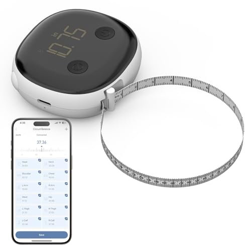 Healthkeep -Cinta Métrica Corporal Inteligente con Aplicación Móvil, Bluetooth, Recarga USB Type-C, Auto-Retráctil, Seguimiento de Medidas, Fitness y Desarrollo Muscular