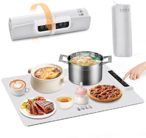 Chauffe Plat Electrique, Silicone Portable Plaque Chauffante, RéGlable Chauffe Plat 60-100℃, MatéRiau Nano Silicone Pliable