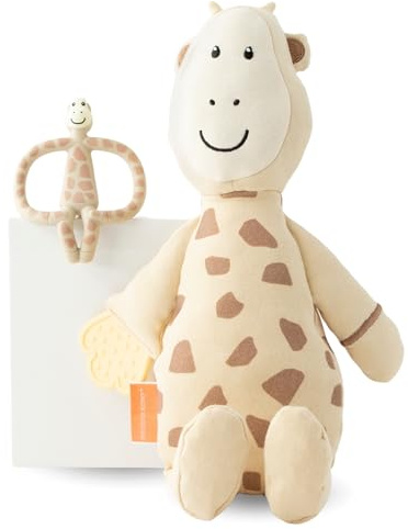 Matchstick Monkey Coffret cadeau - Anneau de dentition et peluche - Aide à la dentition de bébé avec picots souples - Doudou avec application de dentition - Sans BPA et en coton doux - À partir de 3