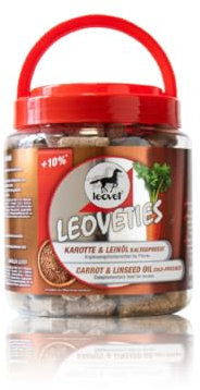 Leovet Leoveties Karotte & Leinöl kaltgepresst | 1,1 kg | Ergänzungsfuttermittel für Pferde | Snacks zum Training oder als Belohnung | Frei von künstlichen Aromen | ADMR konform