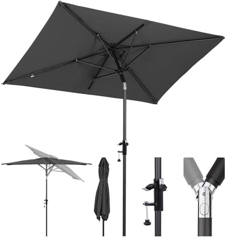 Sekey 200 × 125 cm Sonnenschirm Balkon, Sonnenschirm Rechteckig mit Halterung Sonnenschirmhalter für Balkon, Terrasse und Garten, Windfest Kippbar UPF 50+