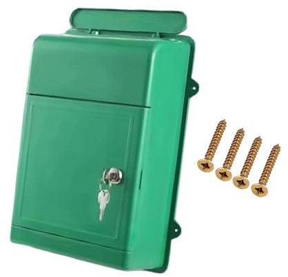 perfk Cassetta postale a muro con serratura per esterni, cassetta postale impermeabile con serratura per giornali, carte, ufficio, strada, Verde