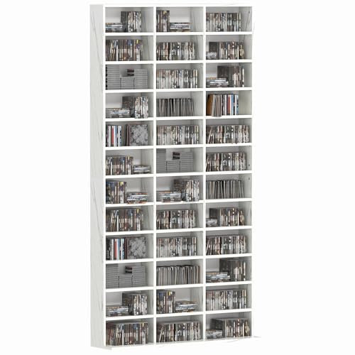 HOMCOM 1116 CD/ 528 DVD Storage Unit, Media Storage Shelf, Wooden Display Unit with Adjustable Shelves, 102 x 195 cm, Marble Effect