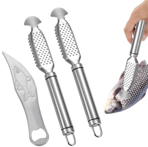 SHUOHONG 2 Pezzi Squamatore for Pesce in Acciaio Inossidabile, 1 Squamatore Pesce a Forma di Spada, per Rimuovere Squame di Pesce e Organi Interni, Dente di Sega Disincrostante Strumento per Cucina