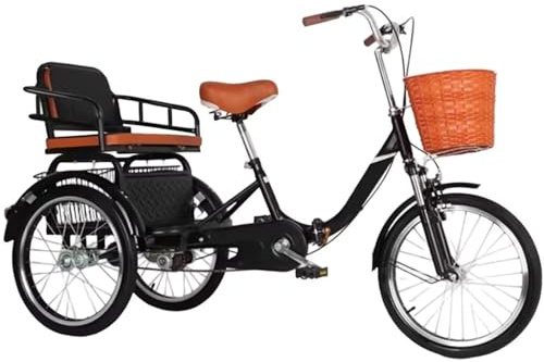 LSQXSS Triciclo da crociera con forcella anteriore idraulica, bicicletta a 3 ruote per anziani e adulti, freni sensibili, risciò pieghevole con pedali, bicicletta tandem con sedile passeggero