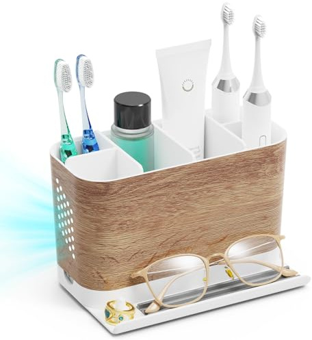 Porte Brosse à Dents Amovible Support Brosse a dent Electrique pour Salle de Bain Rangement, Organisateur Brosse a dent Dentifrice Familial avec Rebord Avant et Conception adaptée aux Cordons