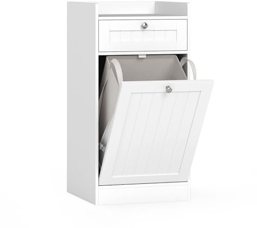 LIFEZEAL Armario para la Colada con Cestas y Cajón, Bolsillos Interiores Extraíbles con Asas, Armario de Baño Compacto para Cuarto de Baño, Blanco, 40,5 x 40 x 80 cm
