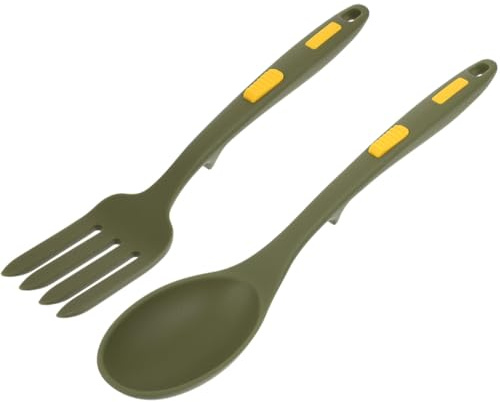 GALPADA Set 2 Pezzi Utensili da Cucina in Silicone Forchetta e Cucchiaio Bordi Lisci e Rotondi Resistenti al Calore per Mescolare e Camping