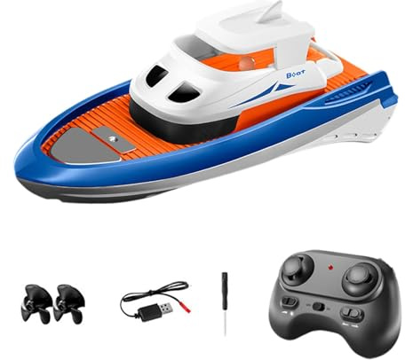 JunZheHub 1/32 RC Boot für Kinder, Badewanne, Spielzeugboote, Mini Geschenke, Wasserdichtes Doppelmotor Fernbedienungsboot für Kinder, Jungen, Mädchen, Seen, FL, Blau