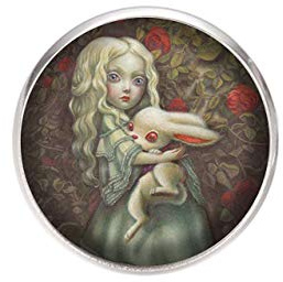 Spilla con perno in acciaio inossidabile, diametro 25 mm, spillo 0,7 mm, Fatto a Mano, Illustrazione Alice nel paese delle meraviglie