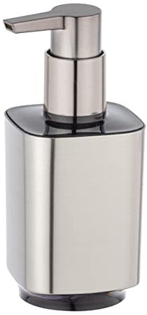 WENKO Seifenspender Auron Silber, nachfüllbarer Seifendosierer für Flüssigseife und Lotion aus hochwertigem Kunststoff mit changierender Glanz-Oberfläche 7 x 16,5 x 8 cm, Füllmenge 300 ml Chrom
