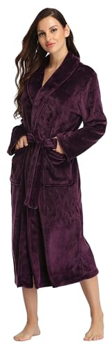 RONGTAI Womens Bathrobe Ladies Fleece Plush Warm Long Robes (X-Large,Dark Purple)