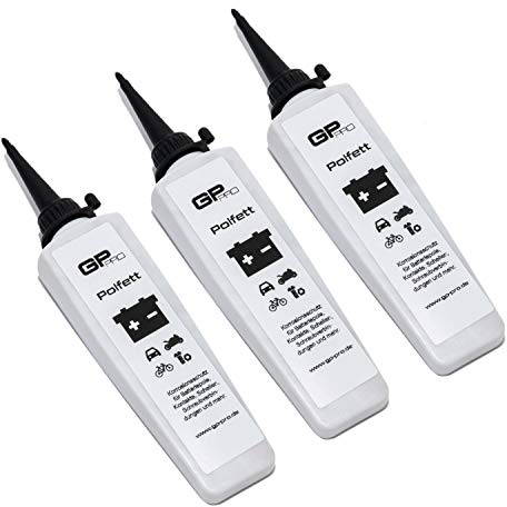 Graisse pour pôles GP-PRO Made in Germany 3x 50ml - Protection anticorrosion pour pôles de batterie, contacts, colliers, raccords vissés (batterie de voiture/batterie de moto/E-Bikes)